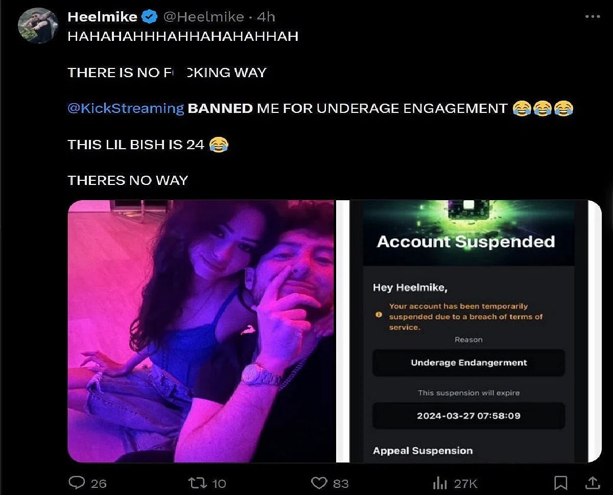 HeelMike reveals, in a now-deleted tweet, the reason behind his ban (Image via X/HeelMike)