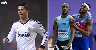 Botswana's Letsile Tebogo hits Cristiano Ronaldo's iconic 'calma' celebration after winning Olympic gold in 200m men's sprint