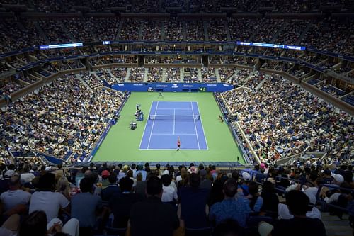 An aerial view of the Arthur Ashe Stadium at the USTA Billie Jean King National Tennis Center in New York City (Picture: Getty)