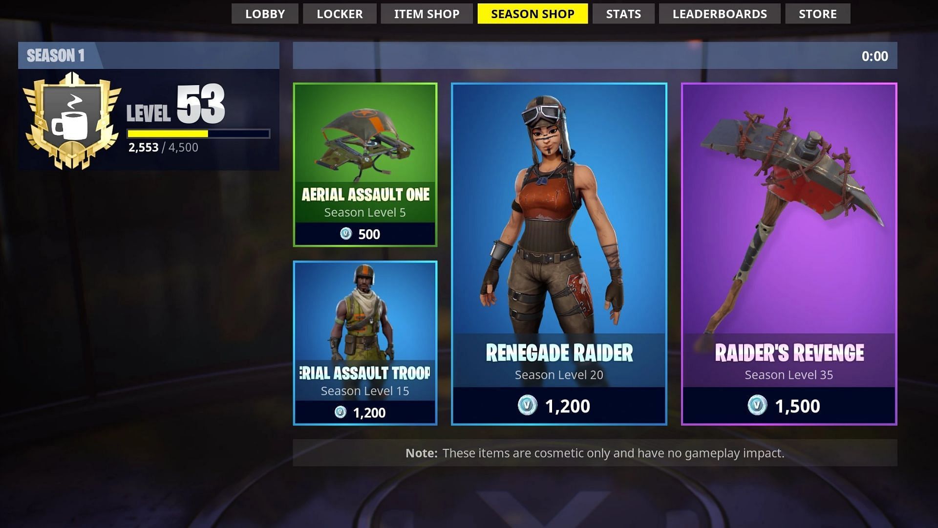 Renegade Raider was available in the Chapter 1 Season 1 Season Shop (Image via Epic Games)