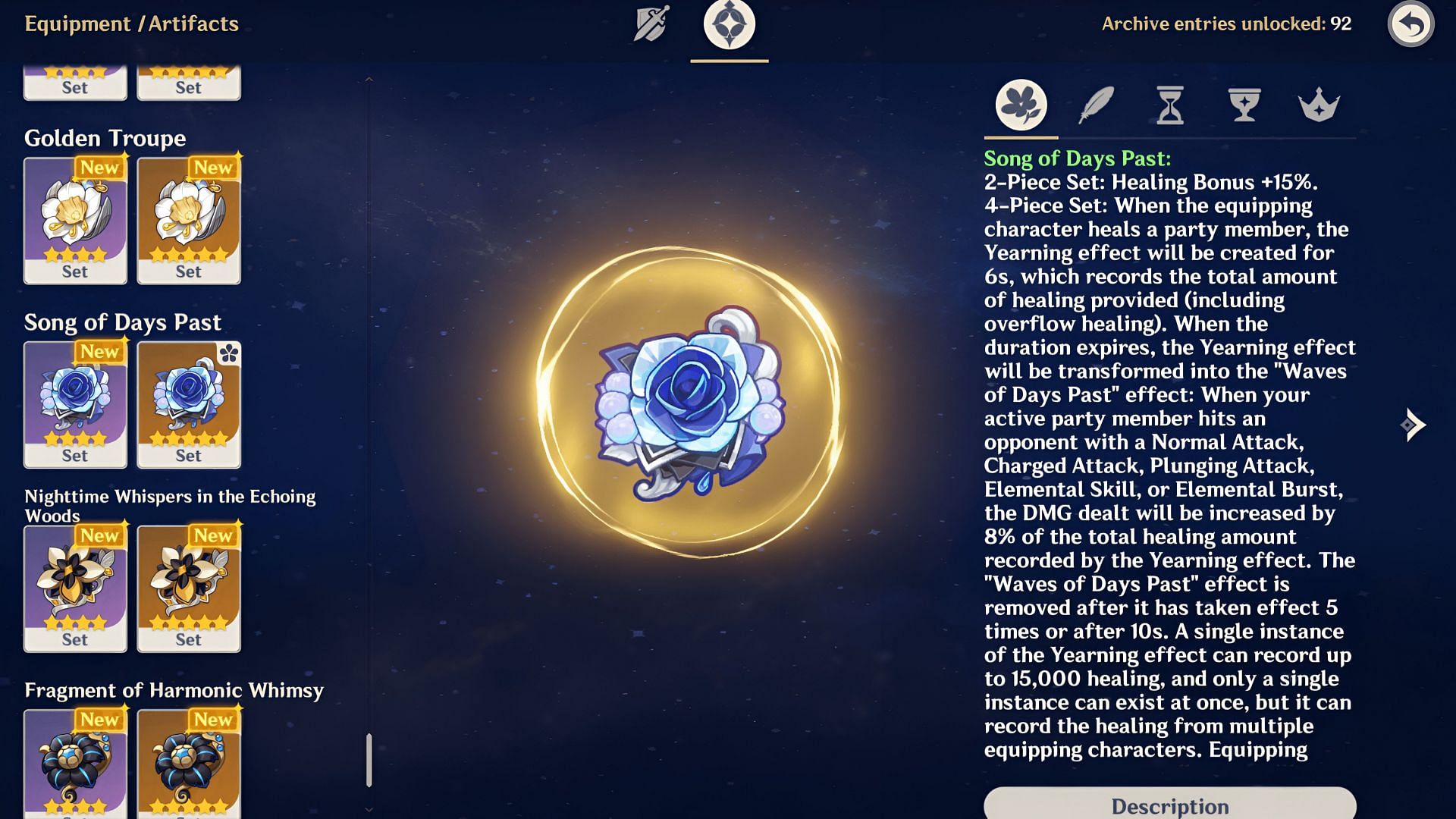 Song of Days Past is the recommended artifact set for this challenge (Image via HoYoverse)