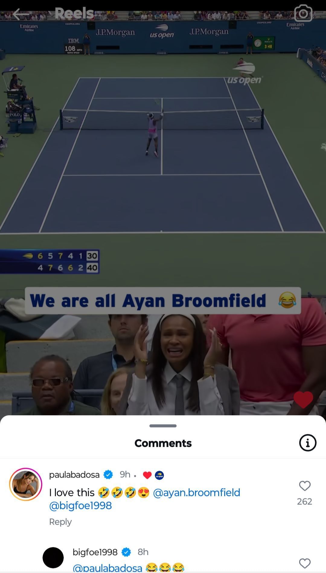 Paula Badosa comment. source: Instagram/US Open