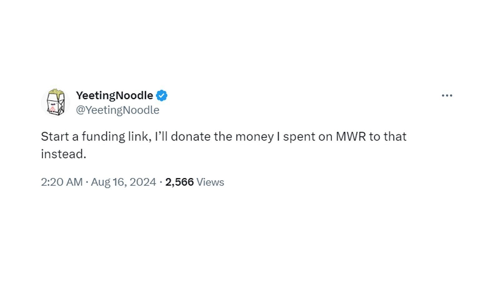 A fan even agreed to match the money spent on MW Remastered (Image via X)