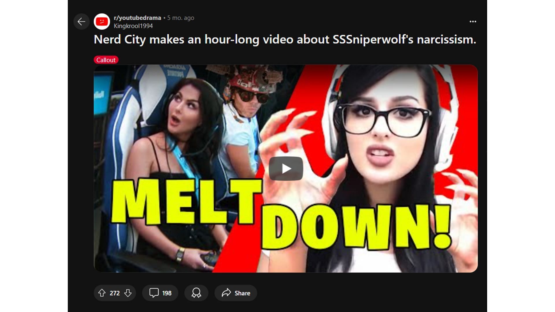 A post on r/youtubedrama discussed Nerd City&#039;s latest video (Image via r/youtubedrama/Reddit)