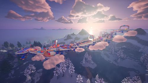 The Fall Guys minigame features an obstacle course floating over the Island. (Image via Epic Games)