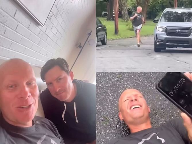 WATCH: Joel Dahmen’s caddie does Olympics-level side quest, runs 200m sprint during rain delay at the Wyndham Championship