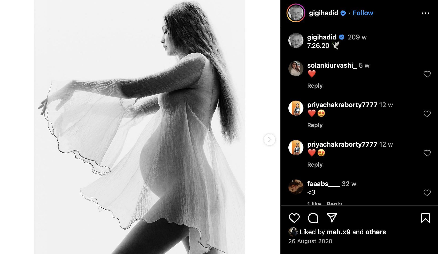 Gigi Hadid&#039;s pregnancy photoshoot (Image via Instagrm/@gigihadid)