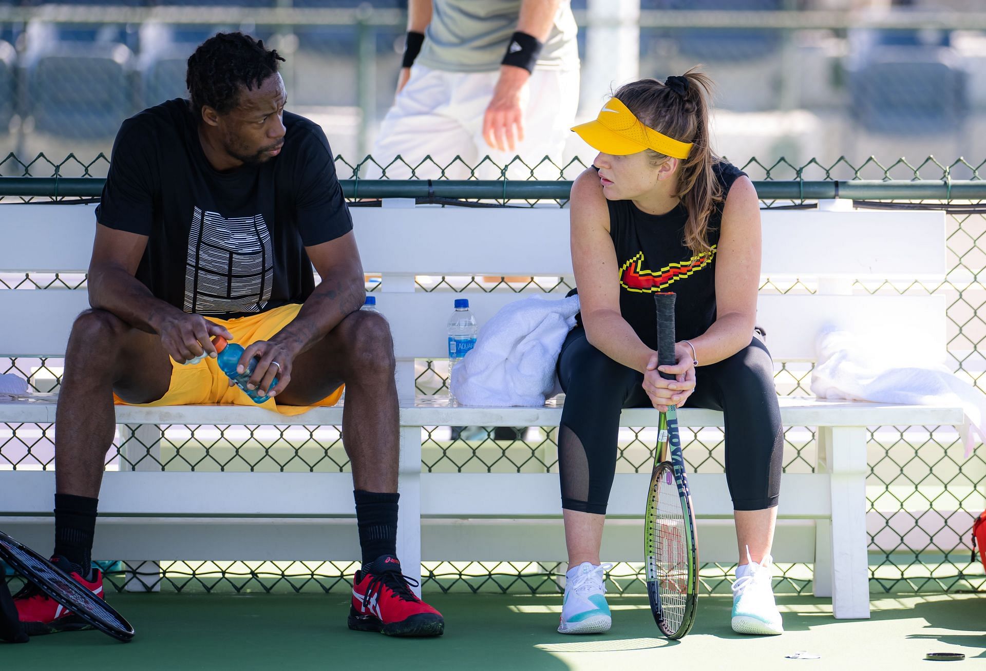 Gael Monfils and Elina Svitolina practice together at the BNP Paribas Open (Picture: Getty)