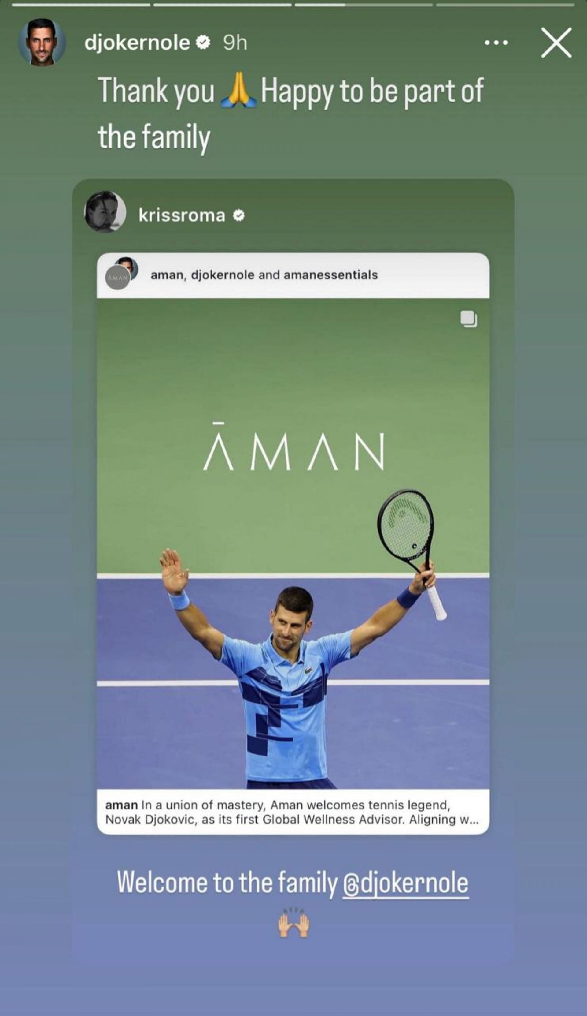 Novak Djokovic&#039;s Instagram story (@djokernole)