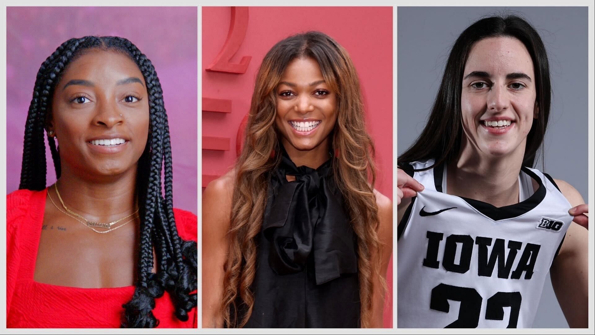 Gabby Thomas, Simone Biles, and Caitlin Clark - getty 