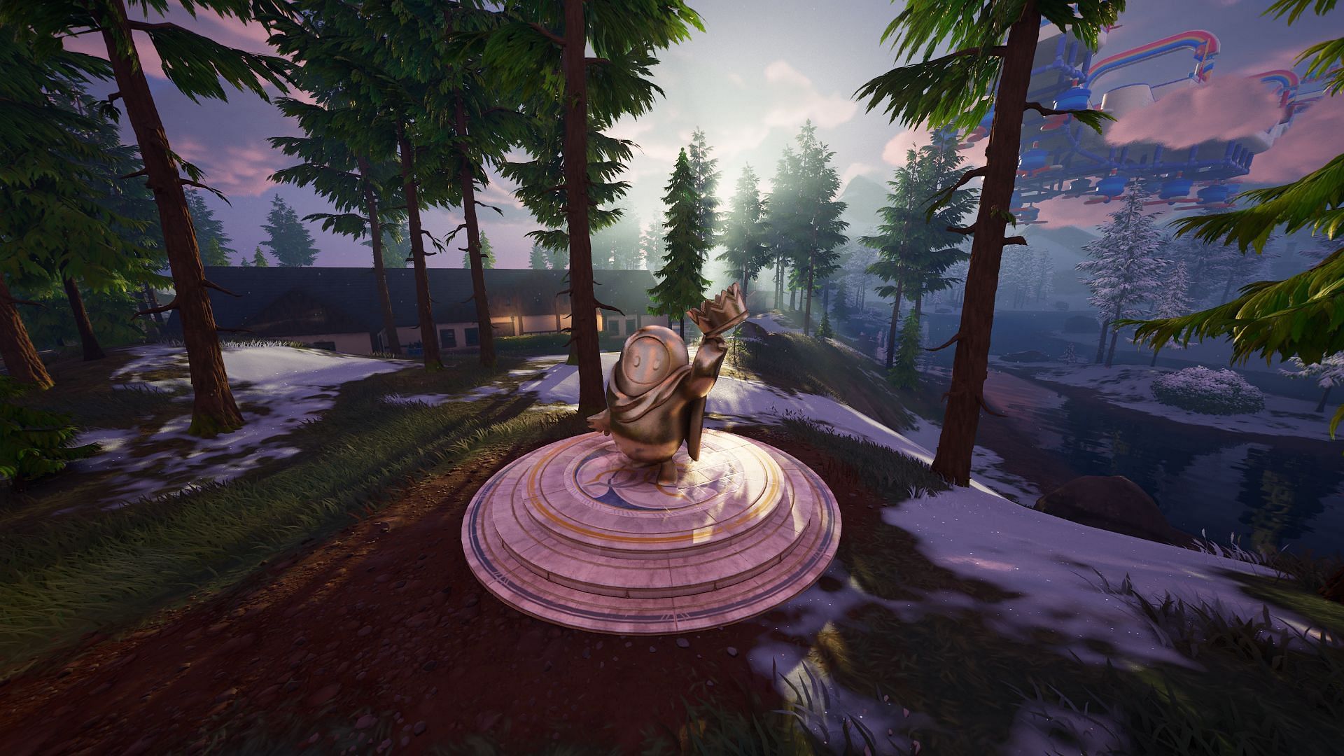 Interact with the golden Fall Guys statue. (Image via Epic Games)