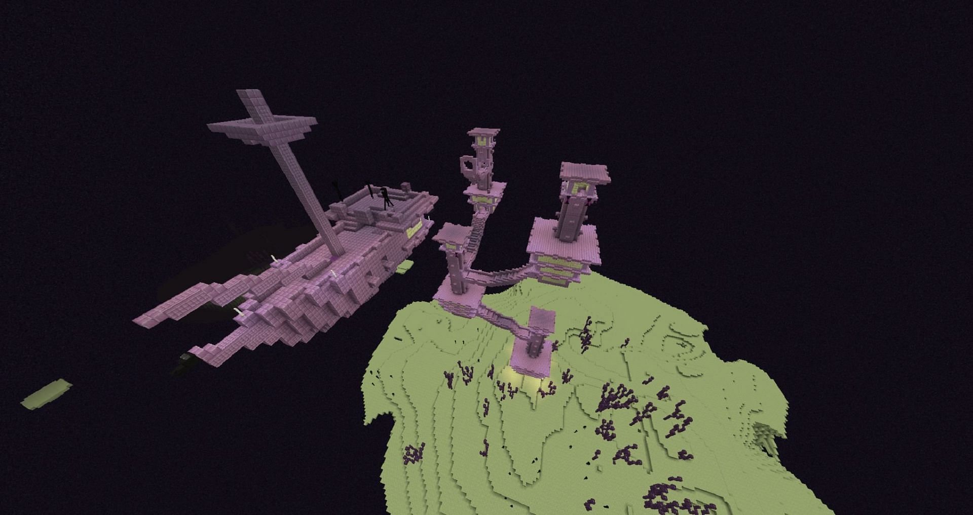 End cities are pretty easy to spot but tend to generate far apart. (Image via Mojang)