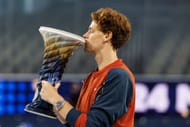 Jannik Sinner pictured with his 2024 Cincinnati Open trophy - Source: Getty