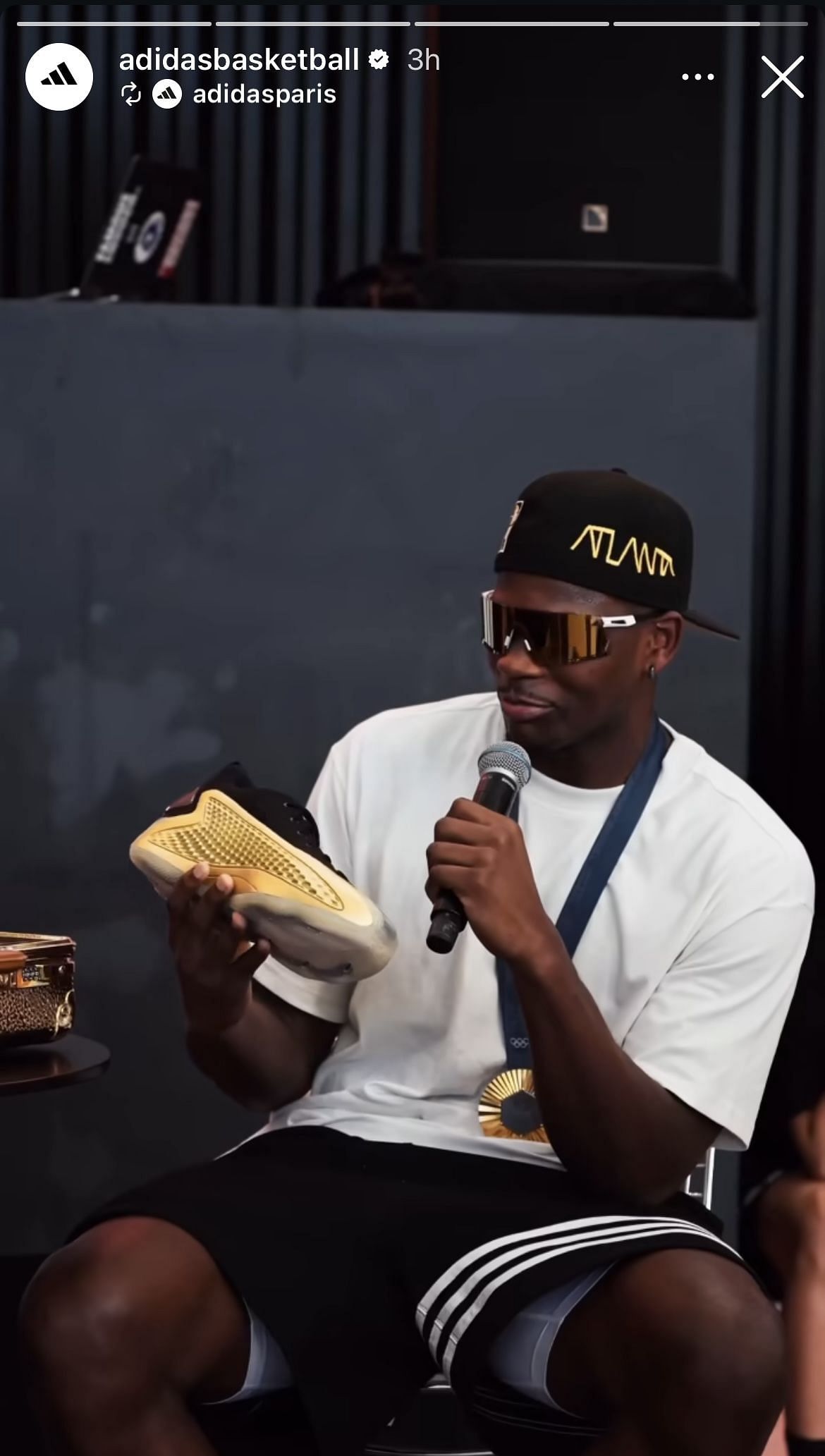 Anthony Edwards unveiled the &quot;Gold AE1&quot; colorway at the Adidas event