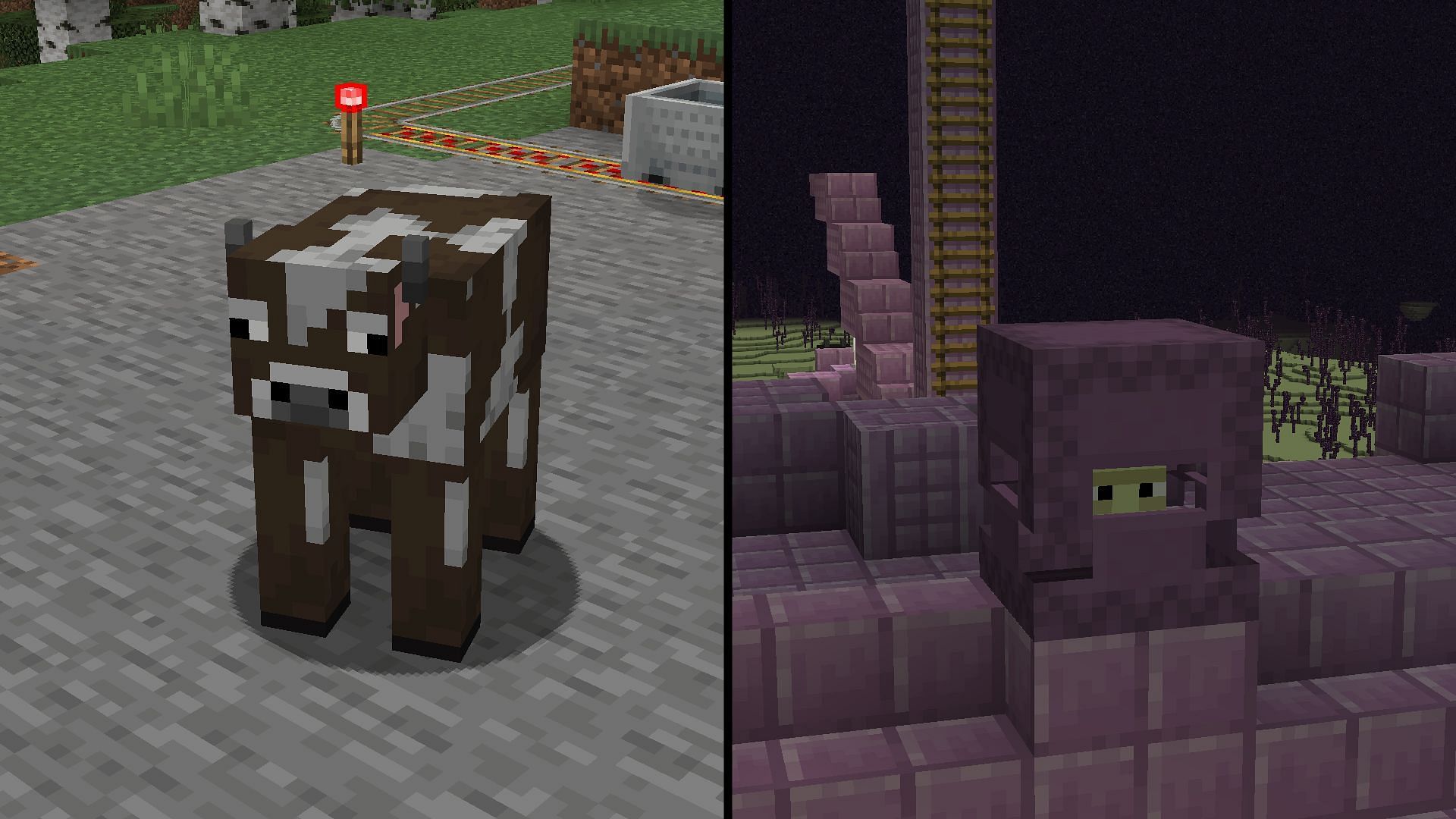 Bundles require killing cows, while shulker boxes require besting dangerous shulker mobs (Image via Mojang)