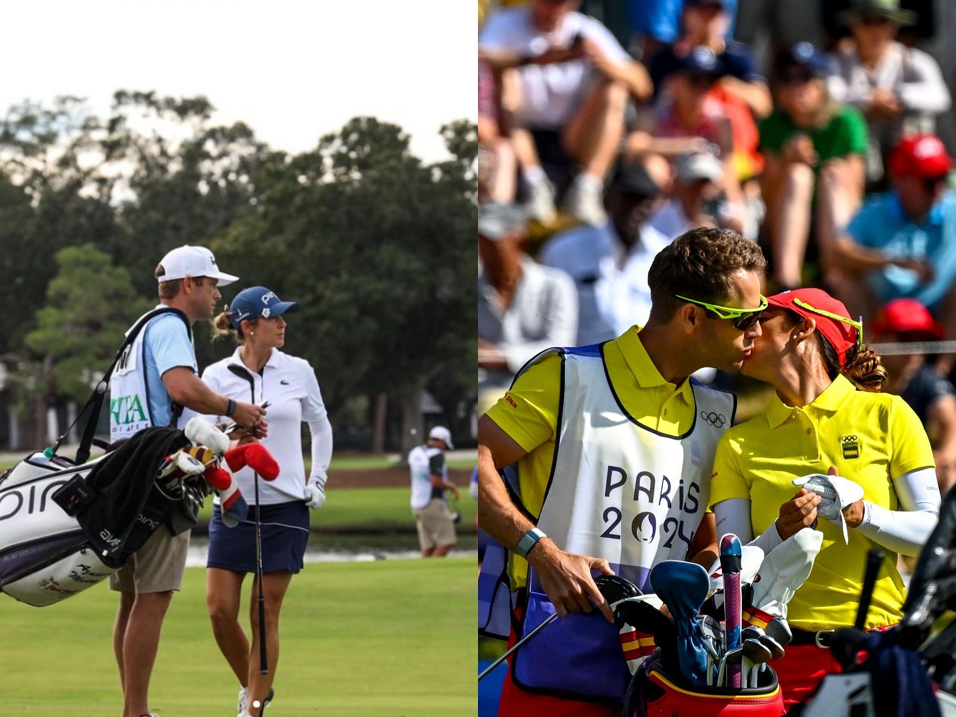 Azahara Munoz and her husband Tim Vickers (Image I via Instagram@azagolf, Image II via OlympicGolf)