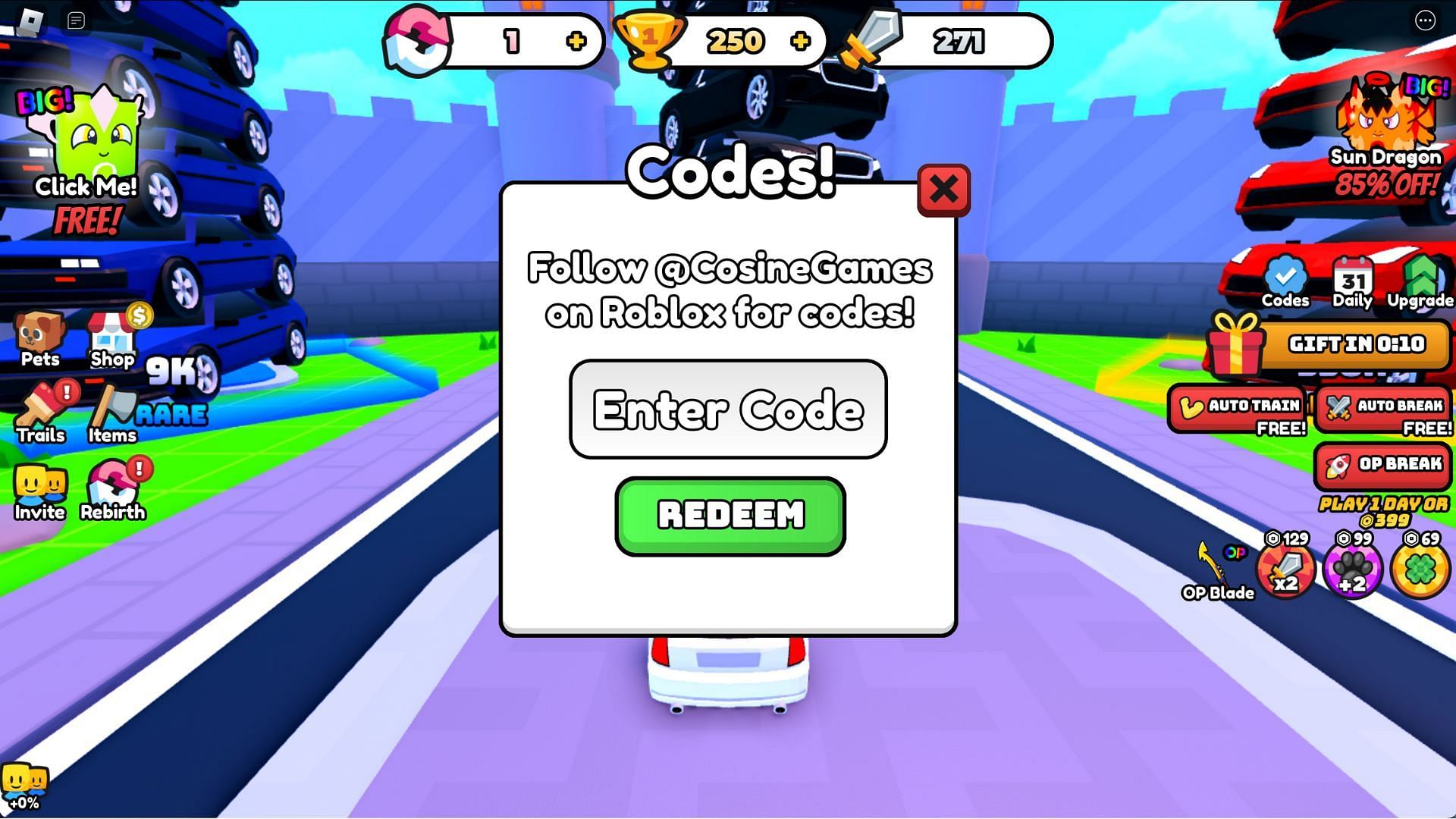 Redeem the active code (Image via Roblox)