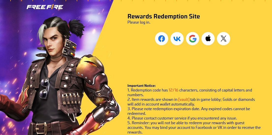 रिडीम कोड (Image via reward.ff.garena.com)