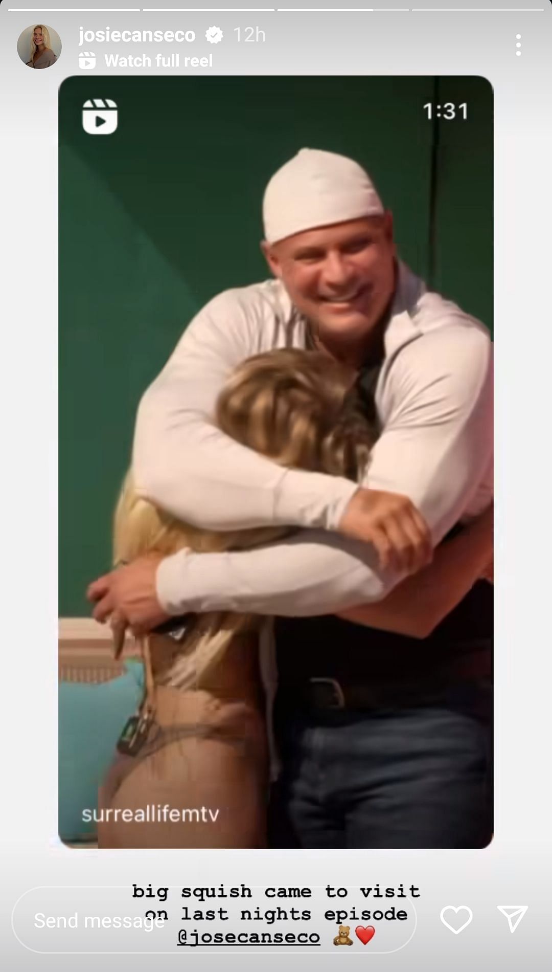 Jose Canseco hugging his daughter on MTV show. Source - Josie Canseco&#039;s Instagram Story