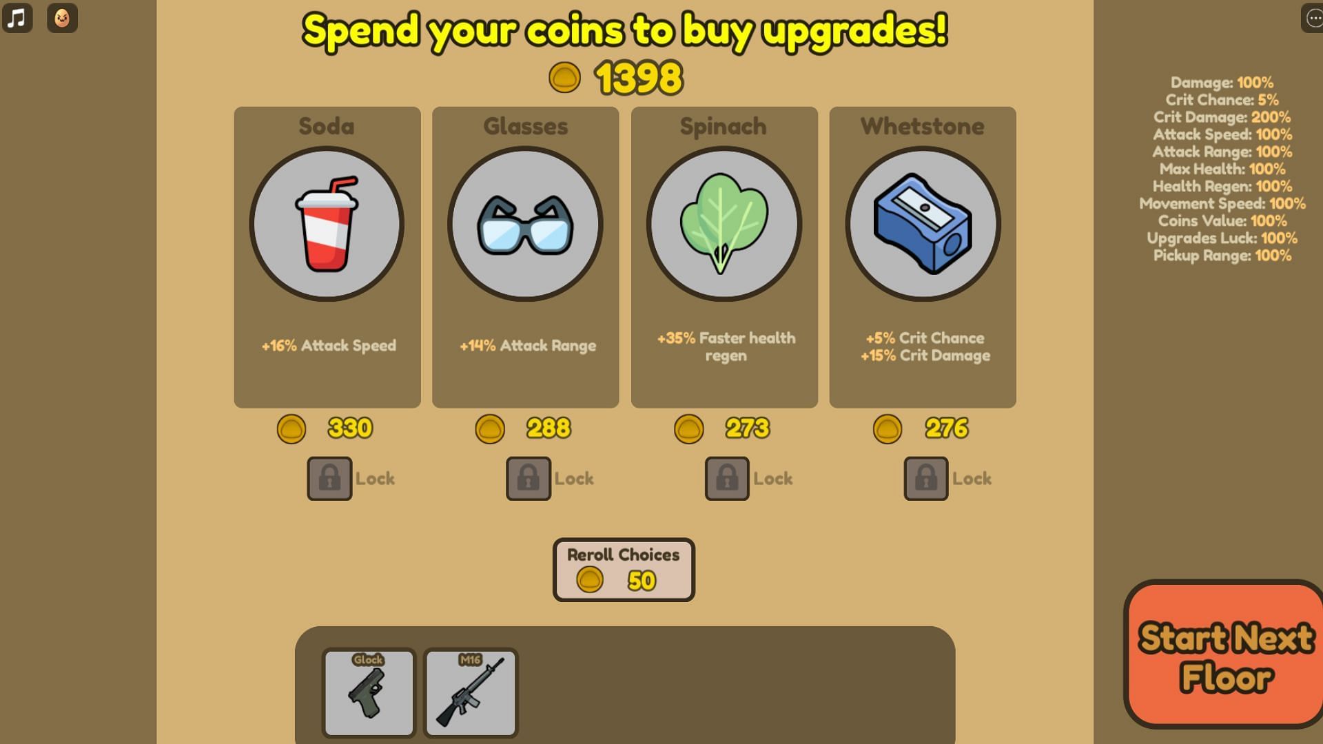 Buying upgrades using coins in Too Many Weapons Simulator (Image via Roblox)