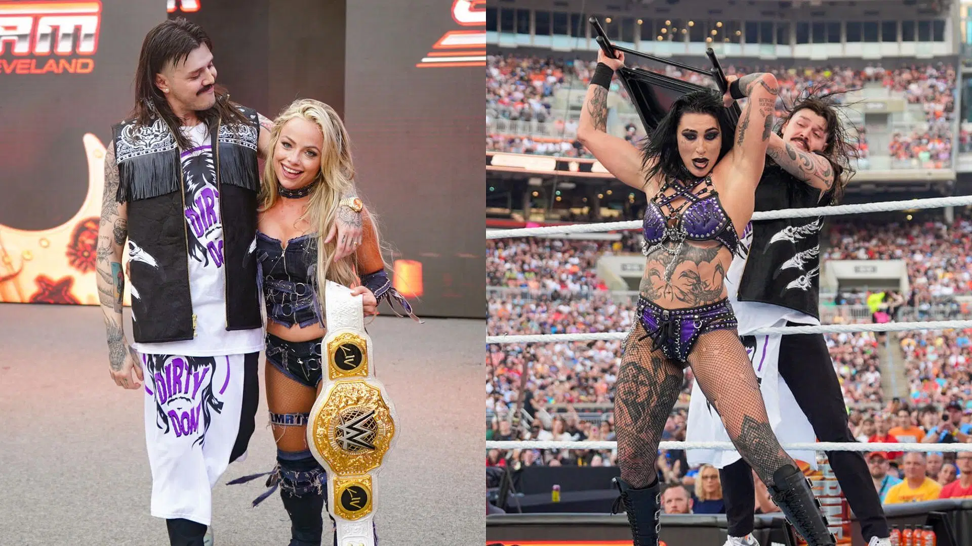 Liv Morgan, Rhea Ripley &amp; Dominik Mysterio at WWE SummerSlam! [Image credit: WWE.com]