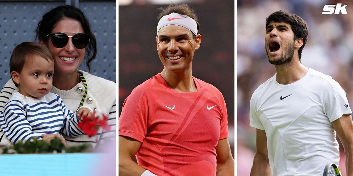 (Left to Right) Rafael Nadal and family, Carlos Alcaraz (Source: Getty Images)