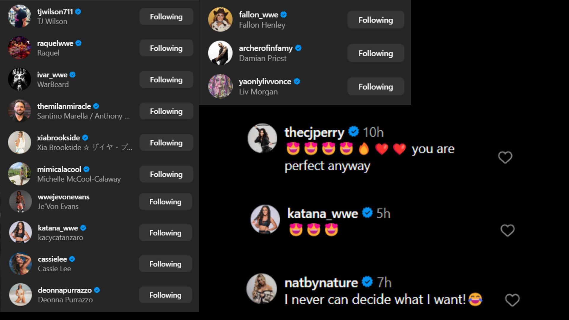 Screenshots of stars&#039; likes and comments on Alexa Bliss&#039; IG post [Images via Bliss&#039; IG]