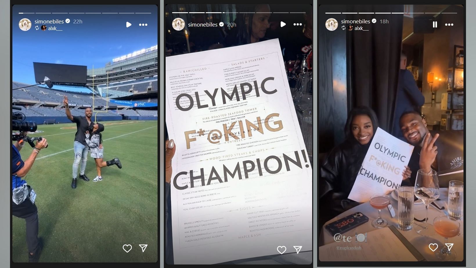 Bears safety Jonathan Owens with wife Simone Biles (Image Source: Biles/Instagram)