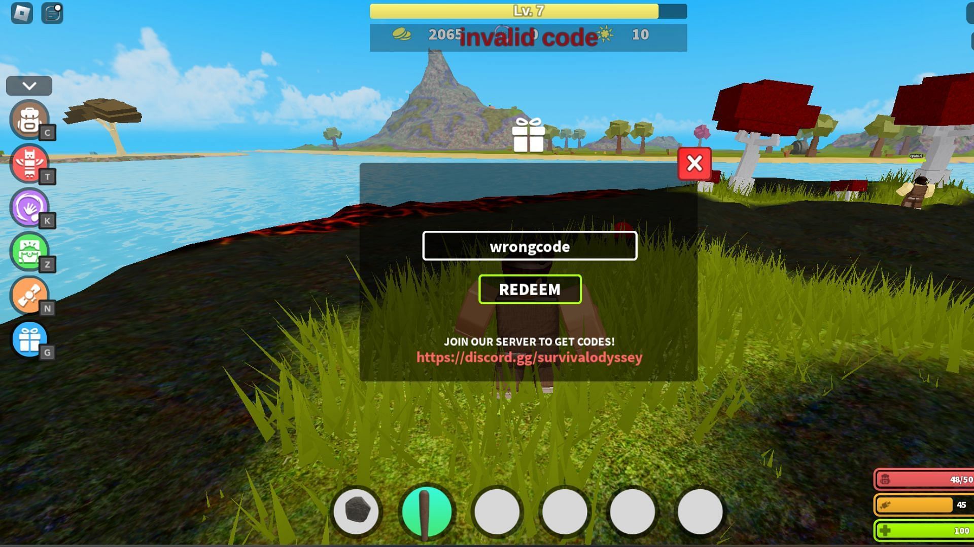 Avoid using wrong codes in Survival Odyssey (Image via Roblox)