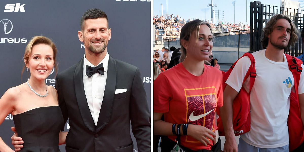 Novak Djokovic and wife Jelena (L), Paula Badosa and Stefanos Tsitsipas (R) (Source: Getty Images)