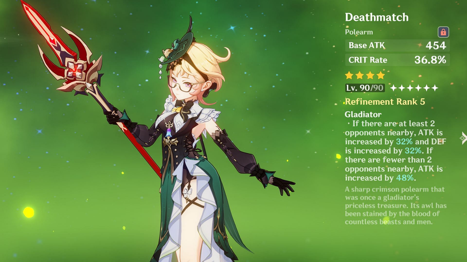 An R5 Deathmatch is Emilie&#039;s best 4-star weapon choice (Image via HoYoverse)