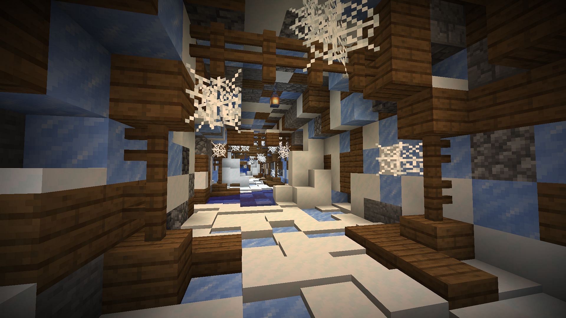 The inside of a YUNG&#039;s frozen mineshaft (Image via Mojang)