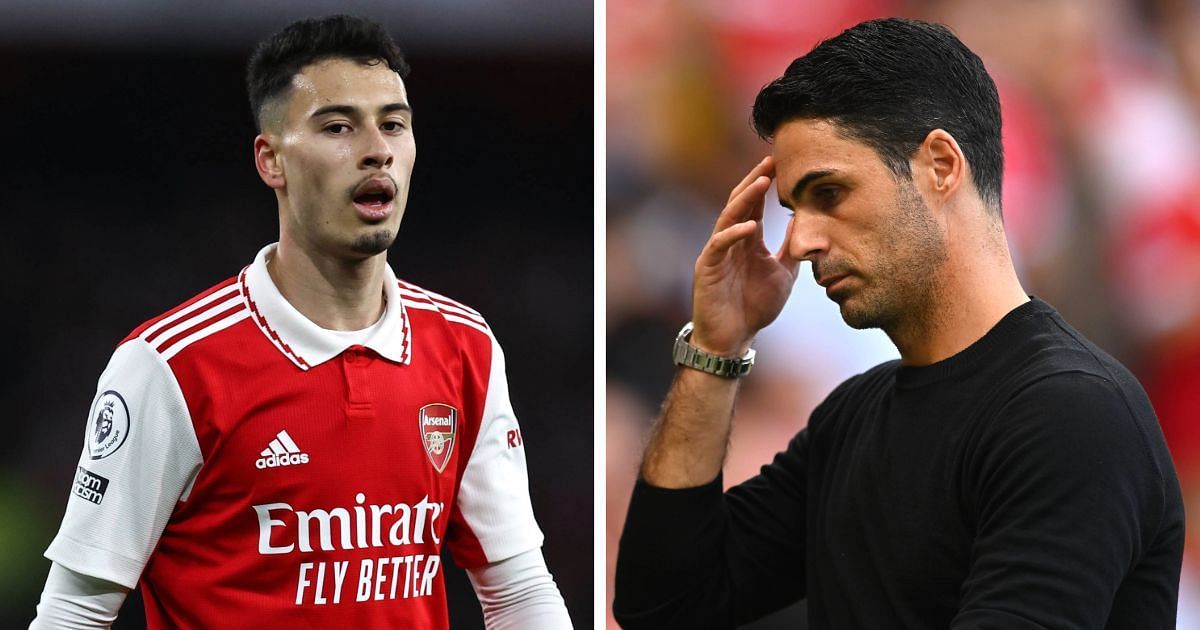 Gabriel Martinelli (left) and Mikel Arteta (right) 