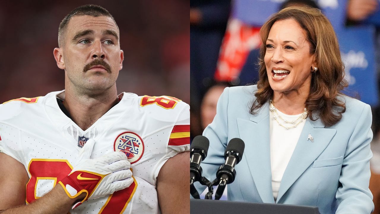 Travis Kelce and Kamala Harris