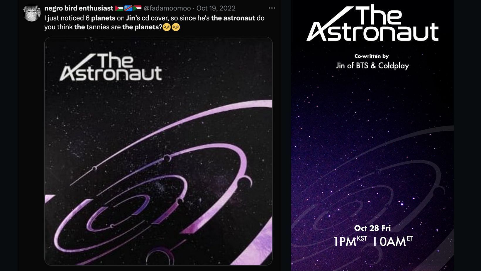 &#039;The Astronaut&#039; Poster. (Images via X/@BIGHIT_MUSIC and @fadamoomoo)