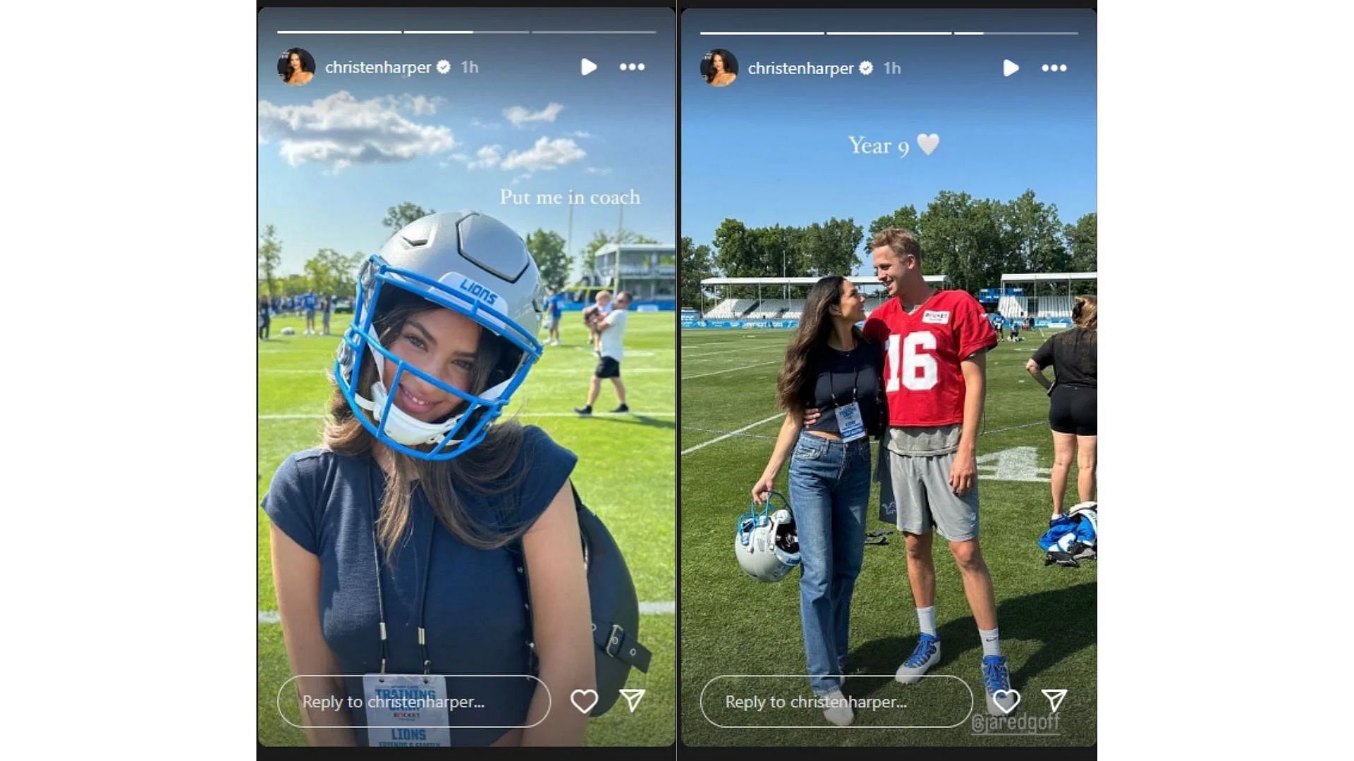 Christen Harper spent time at Detroit Lions training camp with Jared Goff. (Photo via Christen Harper IG)