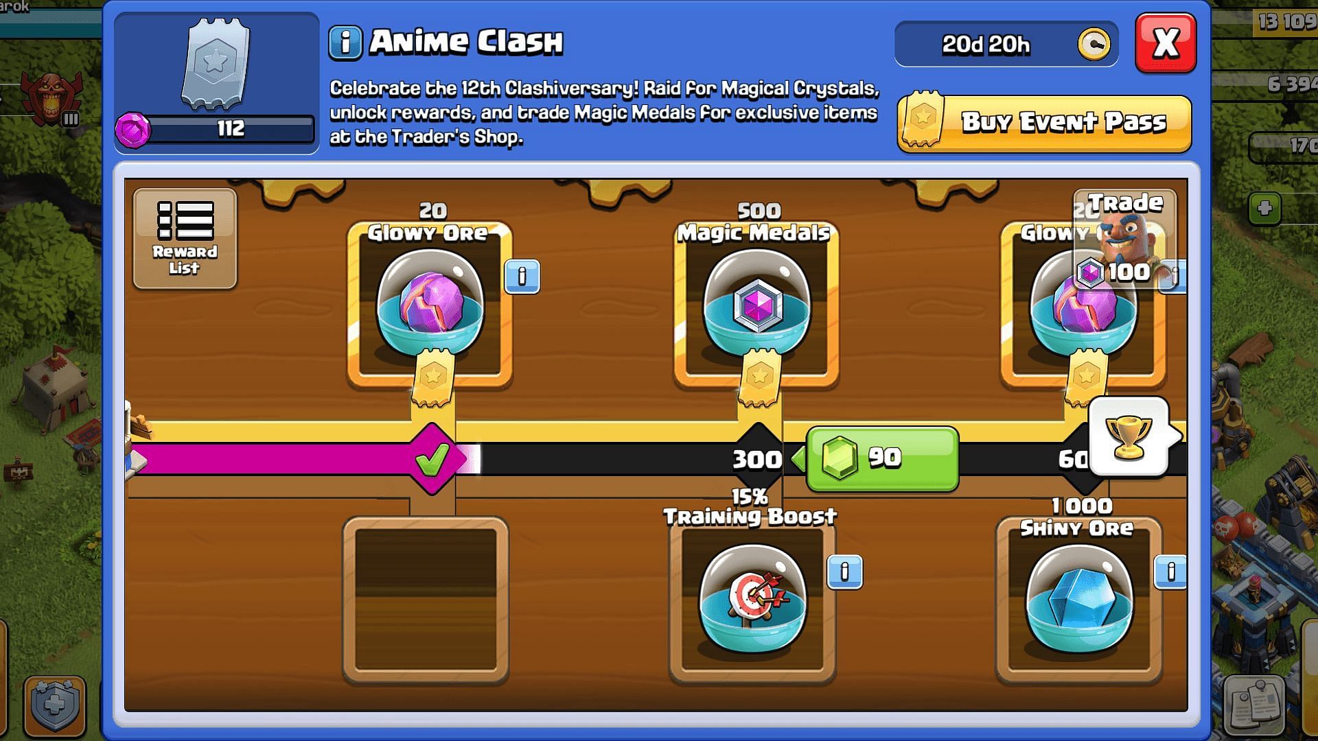 Anime Clash event&#039;s reward track (Image via Supercell)