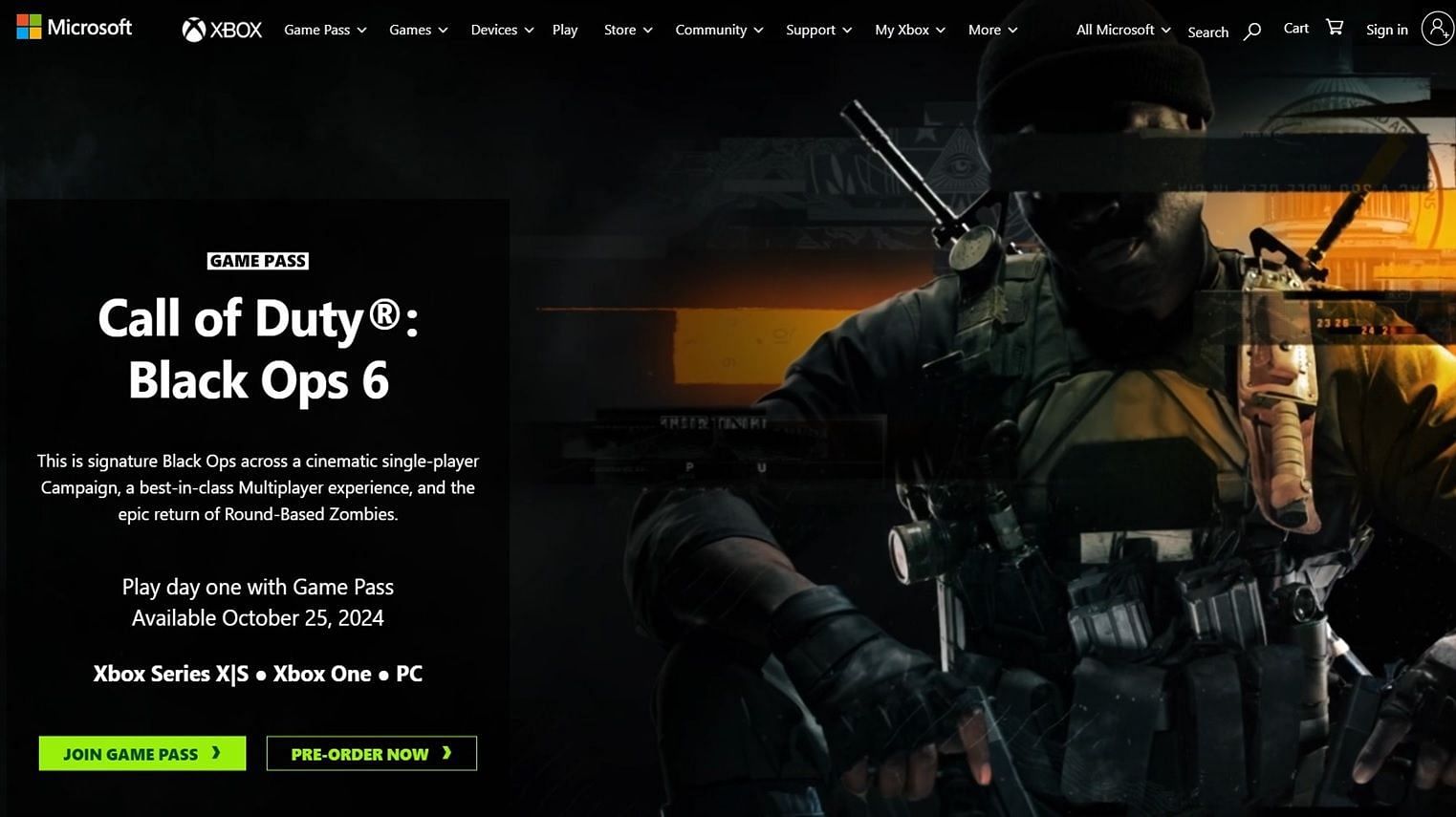 Pre-order Black Ops 6 for Xbox via the official store page on your device (Image via Xbox/Activision)