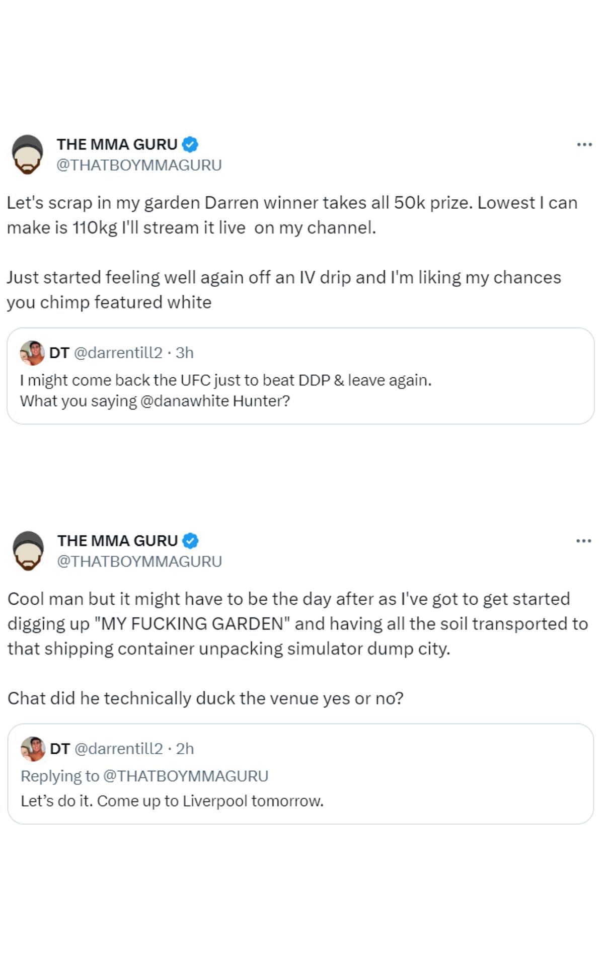 Darren Till and MMA Guru&#039;s interaction on X