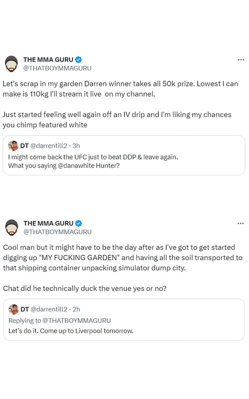 Darren Till and MMA Guru's interaction on X