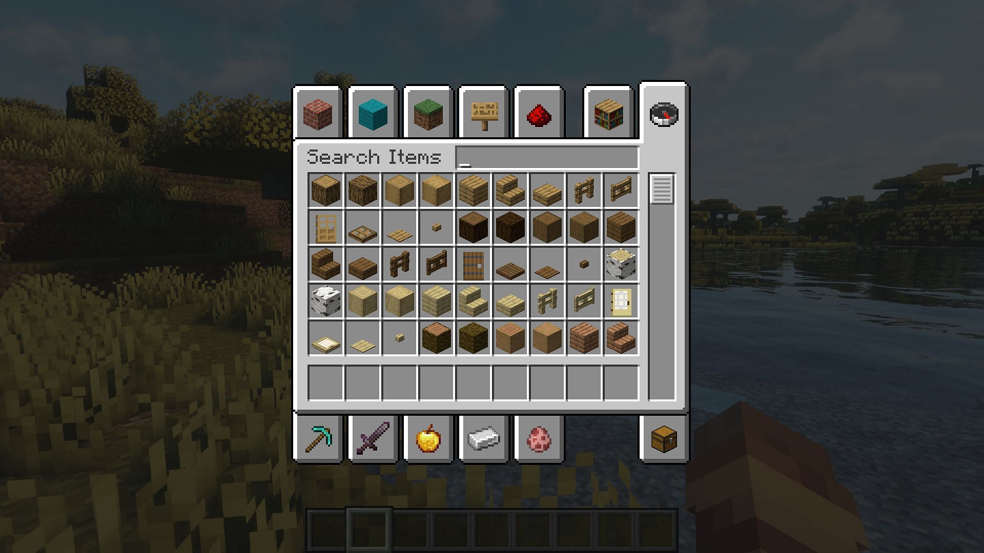 Being able to instantly access the search bar makes creative building much faster (Image via Mojang)