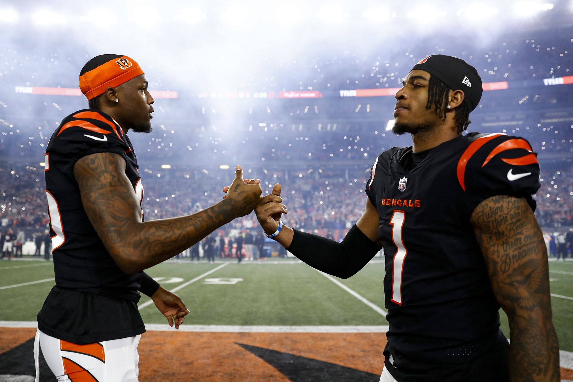 Tee Higgins, left, Ja'Marr Chase, right during Buffalo Bills vs. Cincinnati Bengals - Source: Getty