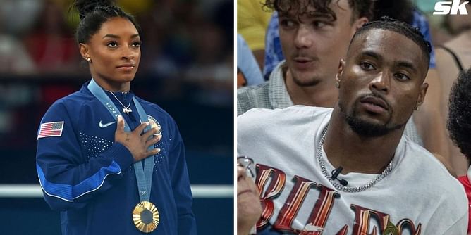 “Why he holding it like he won it”;“Giving military wife vibes” - Fans react as Simone Biles' husband Jonathan Owens wears her Olympic gold medal
