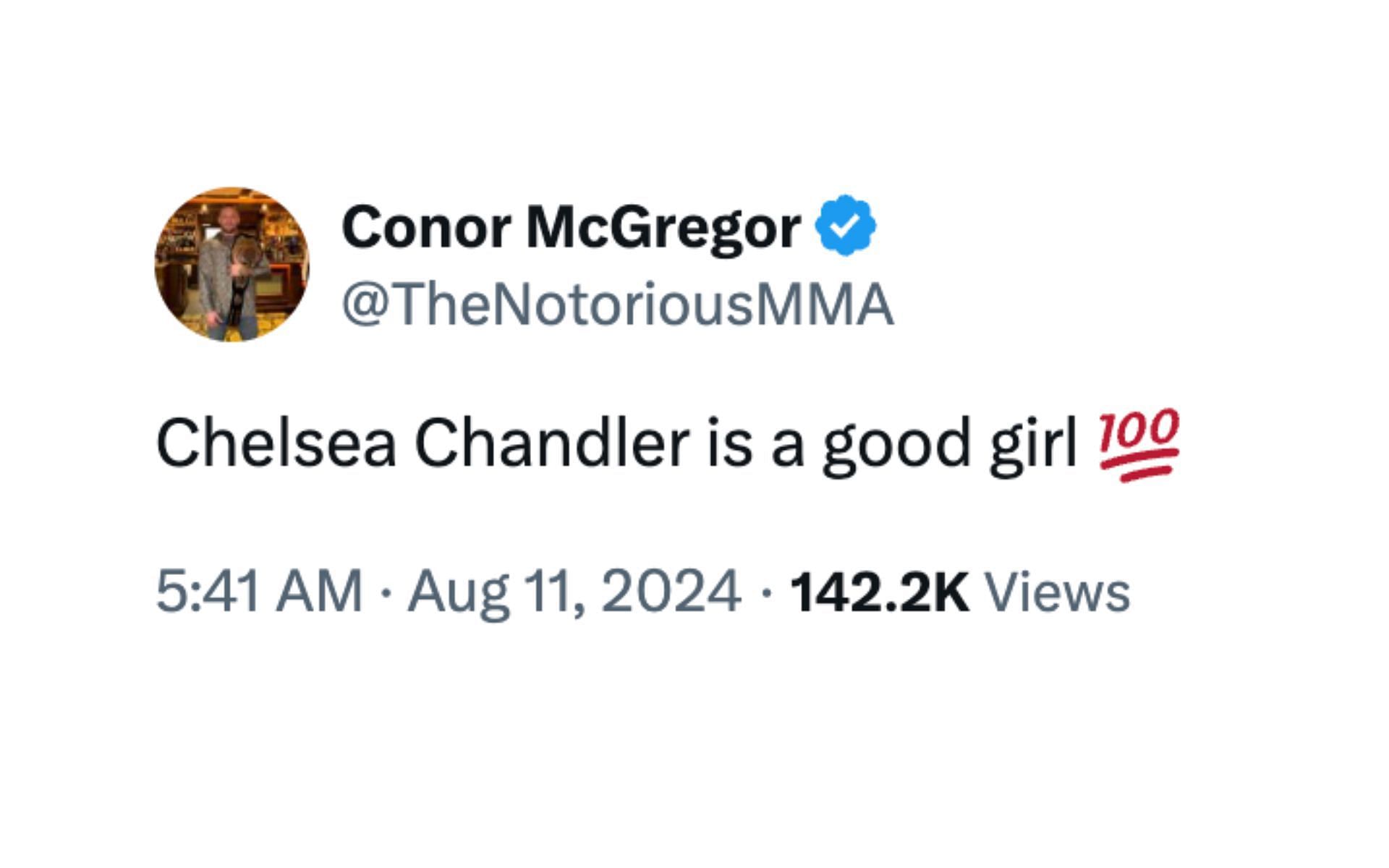 Conor McGregor&#039;s unexpected support for Chelsea Chandler.