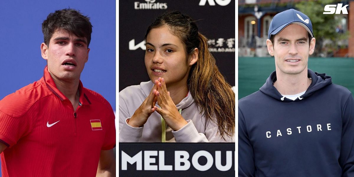 (Left to Right) Carlos Alcaraz, Emma Raducanu, Andy Murray (Source: Getty Images)