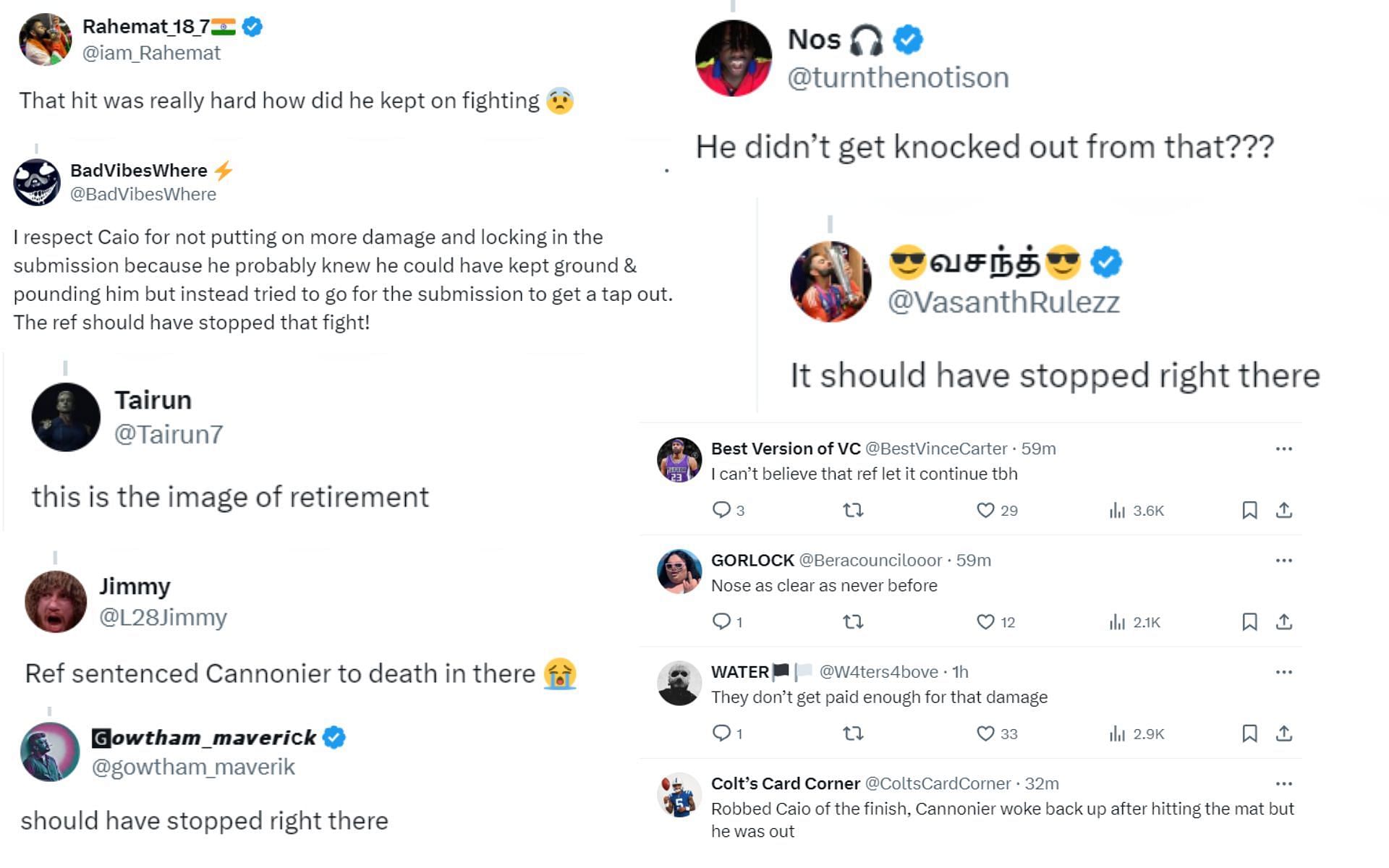 Fans react to the video of Caio Borralho knocking down Jared Cannonier. [Images courtesy: @LucaFury and @SpinninBackfist on X]