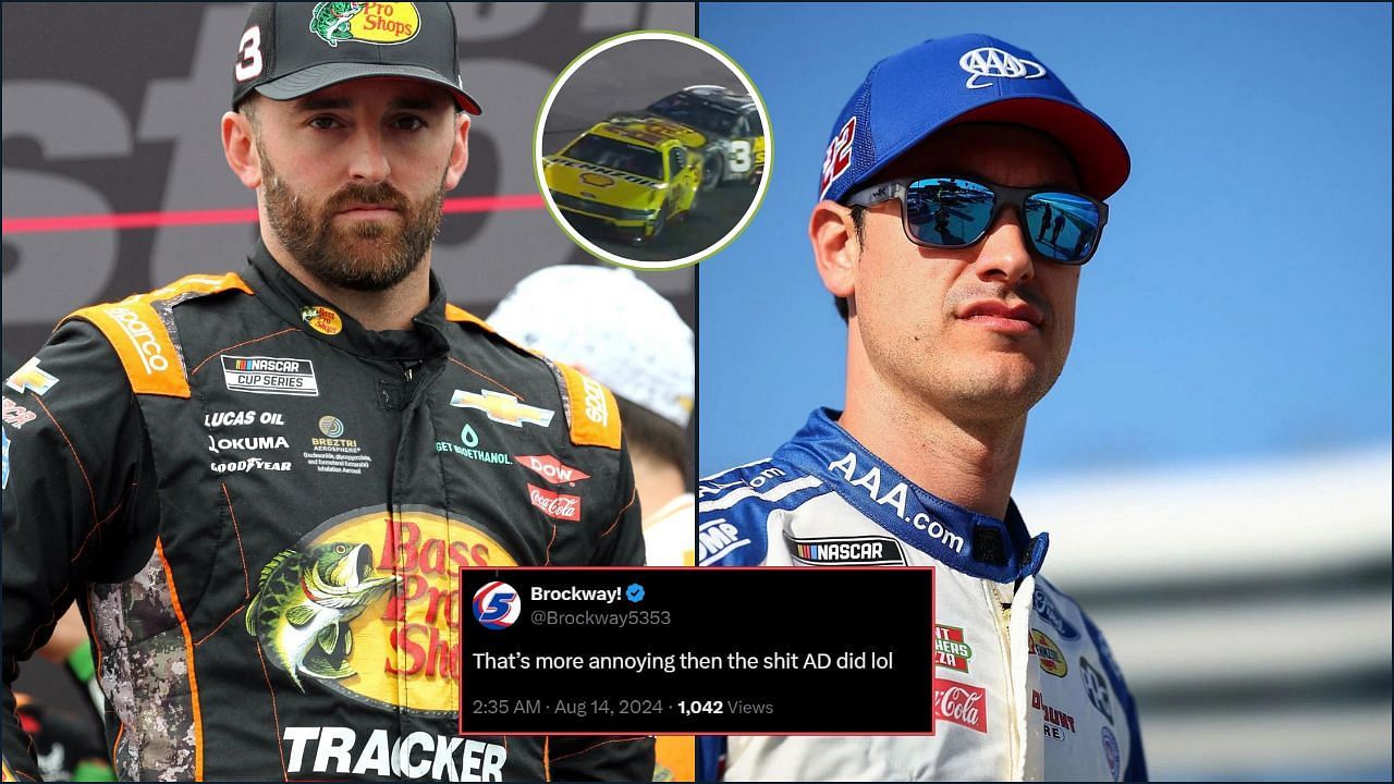 Austin Dillon and Joey Logano. Credit: Getty Images. Austin Dillon ramming Joey Logano. Credit: (NASCAR on X). Fan slamming NASCAR. Courtesy: (x.com/Brockway5353)