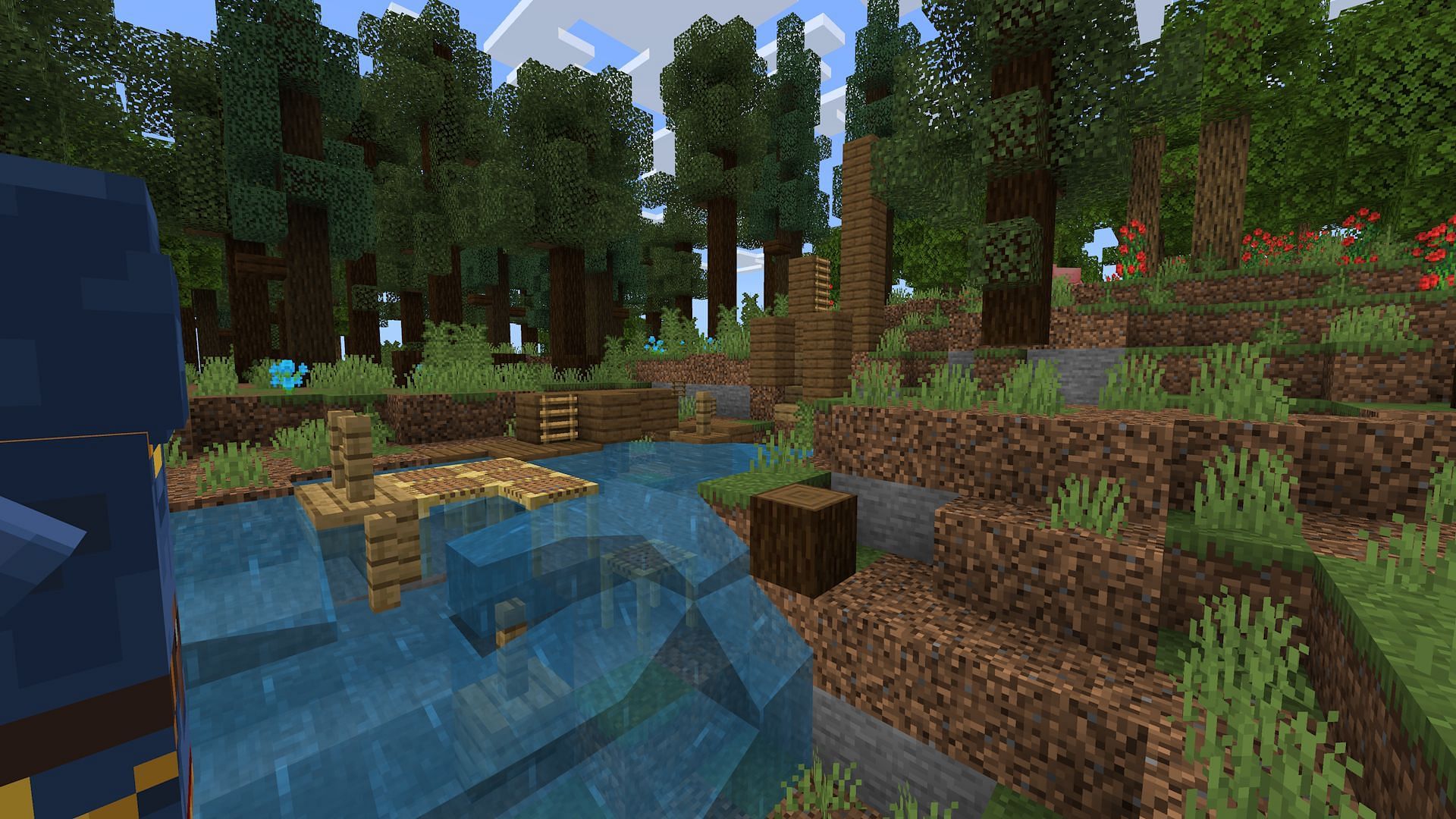 A wooden structure knocked down by an earthquake (Image via Mojang)