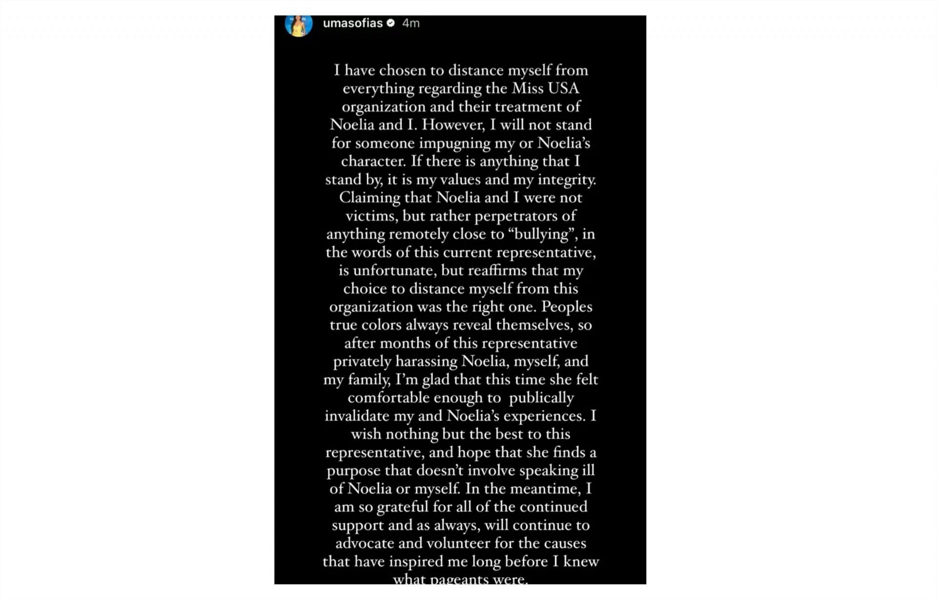 UmaSofia&#039;s statement on Instagram (Image via Instagram/@umasofias)