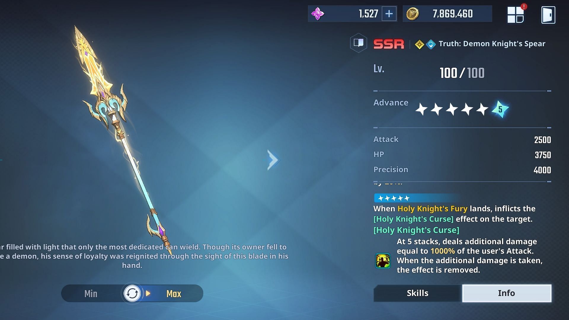 Stats of the SSR Sung Jinwoo weapon (Image via Netmarble)